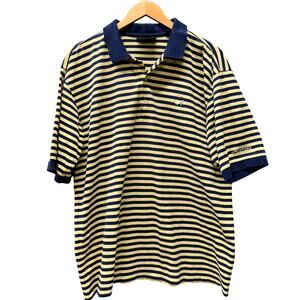 Masters Collection Polo Mens Large Blue Yellow Striped LOGO Shirt Vintage